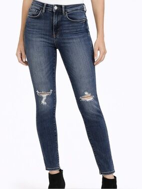 Express Skinny High Rise Jeans 10R Denim Perfect Indigo Distressed